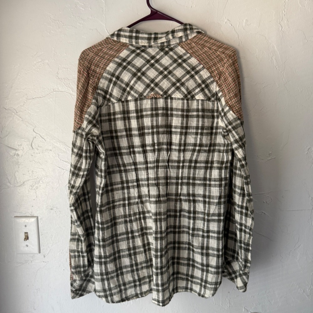 Free People Womens Plaid Long Sleeve Button Shirt Olive Green Bohemian Cabin XS - Picture 8 of 8